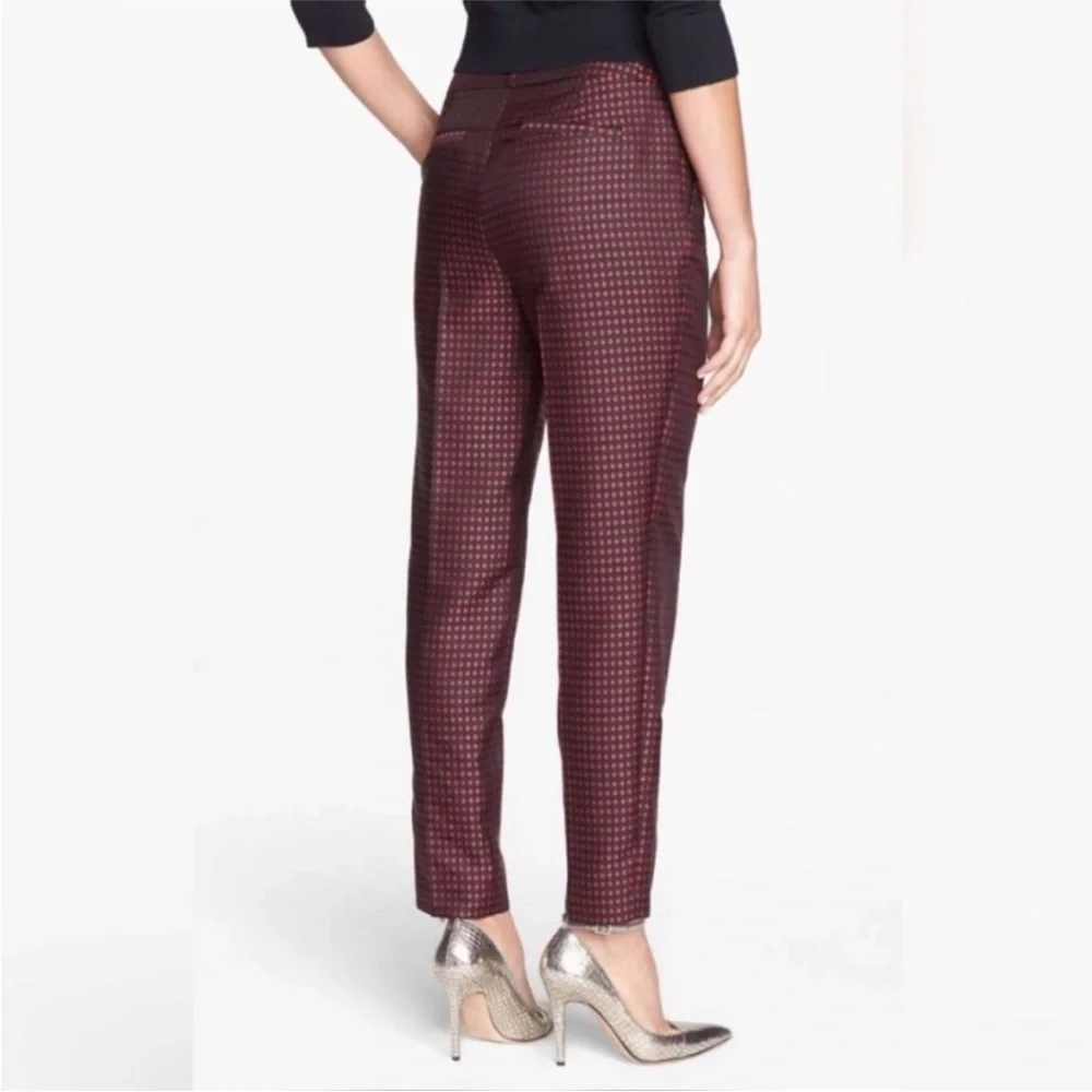 Kate Spade Avery Print Jacquard Pleated Red Back Diamond Crop Pants size 4